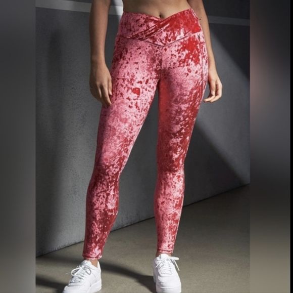 Fabletics Pants - Fabletics High Waisted Crushed Velour Crossover Legging Strawberry Red Women's M